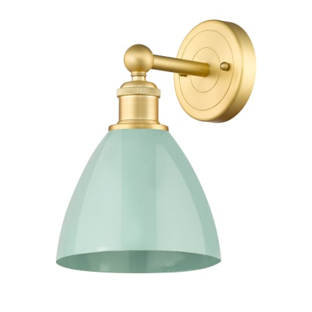 A large image of the Innovations Lighting 616-1W-12-8 Plymouth Sconce Satin Gold / Seafoam