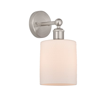 A large image of the Innovations Lighting 616-1W-12-5 Cobbleskill Sconce Brushed Satin Nickel / Matte White
