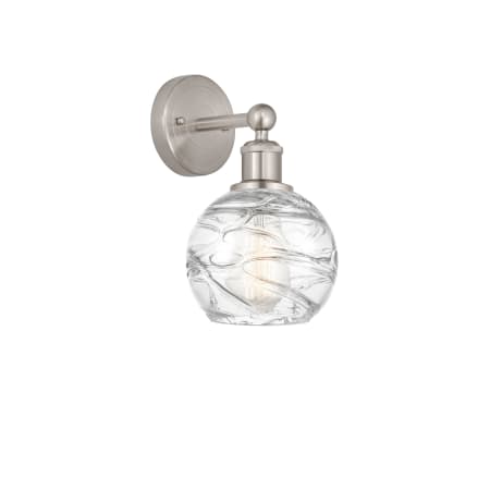 A large image of the Innovations Lighting 616-1W-11-6 Athens Sconce Brushed Satin Nickel / Clear Deco Swirl