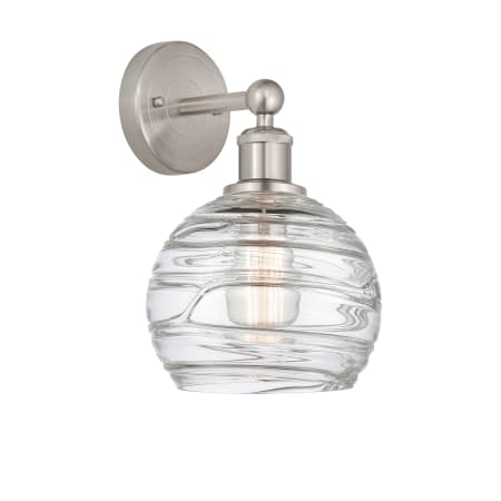 A large image of the Innovations Lighting 616-1W-13-8 Athens Sconce Brushed Satin Nickel / Clear Deco Swirl