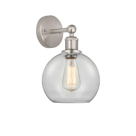 A large image of the Innovations Lighting 616-1W-13-8 Athens Sconce Satin Nickel / Clear