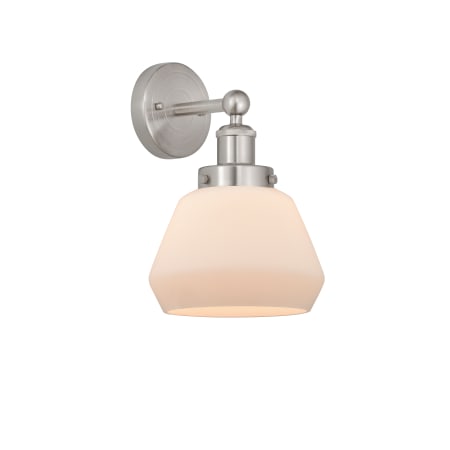 A large image of the Innovations Lighting 616-1W-10-7 Fulton Sconce Brushed Satin Nickel / Matte White