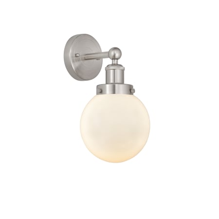 A large image of the Innovations Lighting 616-1W-10-7 Beacon Sconce Brushed Satin Nickel / Matte White