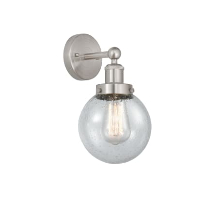 A large image of the Innovations Lighting 616-1W-10-7 Beacon Sconce Brushed Satin Nickel / Seedy