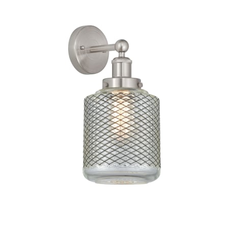A large image of the Innovations Lighting 616-1W-12-6 Stanton Sconce Brushed Satin Nickel / Clear Crackle