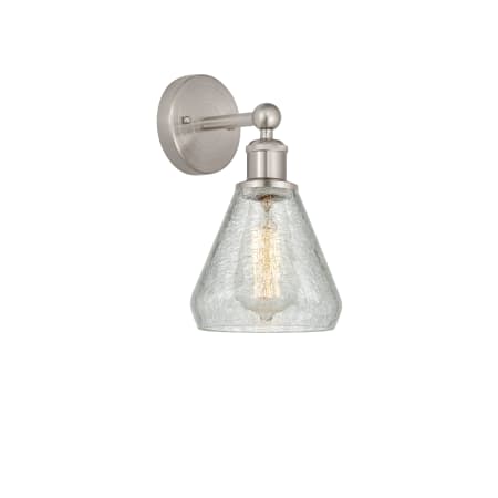 A large image of the Innovations Lighting 616-1W-13-6 Conesus Sconce Brushed Satin Nickel / Clear Crackle