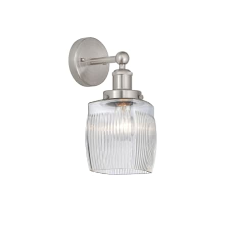 A large image of the Innovations Lighting 616-1W-12-6 Colton Sconce Brushed Satin Nickel / Clear Crackle