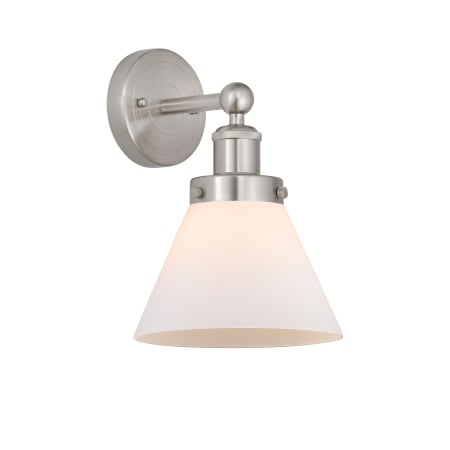 A large image of the Innovations Lighting 616-1W-12-8 Cone Sconce Brushed Satin Nickel / Matte White