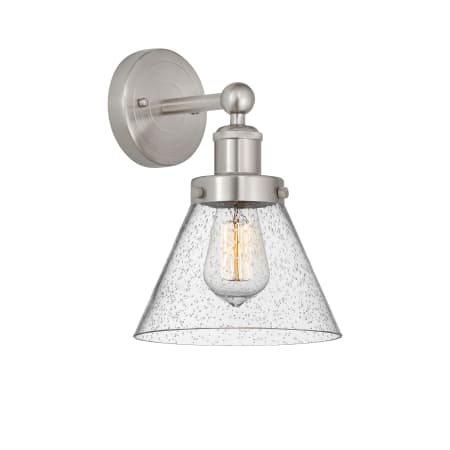 A large image of the Innovations Lighting 616-1W-12-8 Cone Sconce Brushed Satin Nickel / Seedy