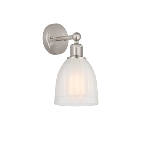 A large image of the Innovations Lighting 616-1W-12-6 Brookfield Sconce Brushed Satin Nickel / White