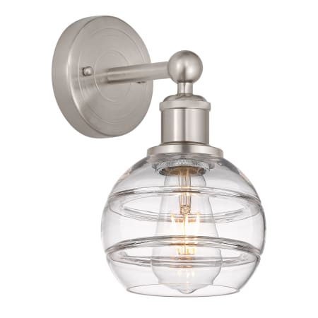 A large image of the Innovations Lighting 616-1W 10 6 Rochester Sconce Brushed Satin Nickel / Clear