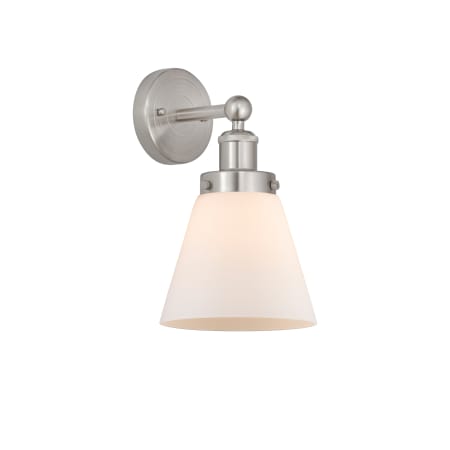 A large image of the Innovations Lighting 616-1W-10-7 Cone Sconce Brushed Satin Nickel / Matte White