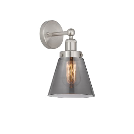 A large image of the Innovations Lighting 616-1W-10-7 Cone Sconce Brushed Satin Nickel / Plated Smoke