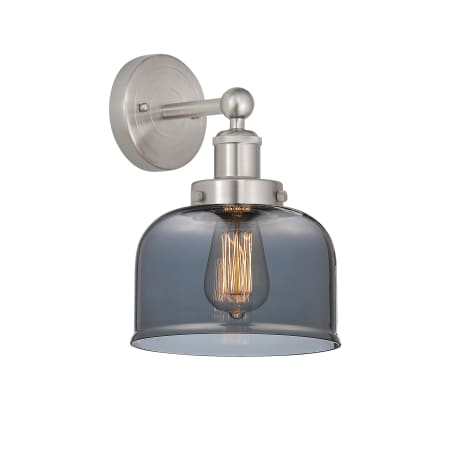 A large image of the Innovations Lighting 616-1W-10-7-L Bell Sconce Brushed Satin Nickel / Plated Smoke