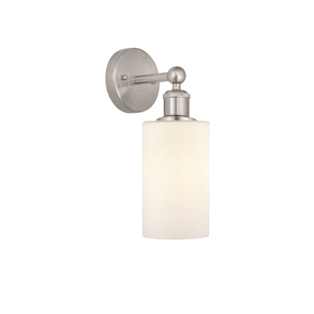 A large image of the Innovations Lighting 616-1W-11-4 Clymer Sconce Brushed Satin Nickel / Matte White