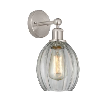 A large image of the Innovations Lighting 616-1W-13-6 Eaton Sconce Brushed Satin Nickel / Clear