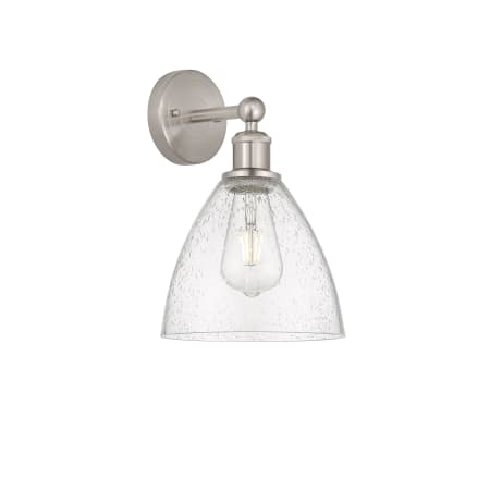 A large image of the Innovations Lighting 616-1W-12-8 Bristol Sconce Brushed Satin Nickel / Seedy