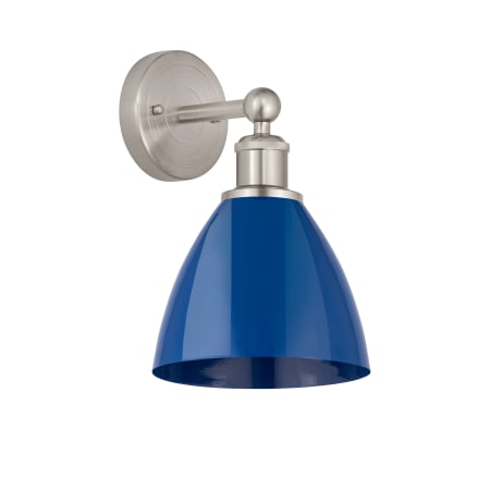 A large image of the Innovations Lighting 616-1W-12-8 Plymouth Dome Sconce Brushed Satin Nickel / Blue