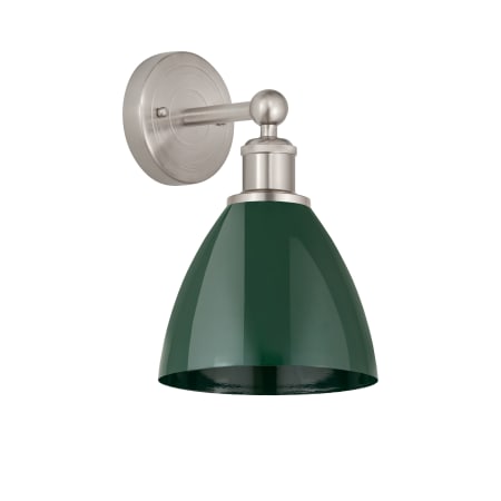 A large image of the Innovations Lighting 616-1W-12-8 Plymouth Dome Sconce Brushed Satin Nickel / Green