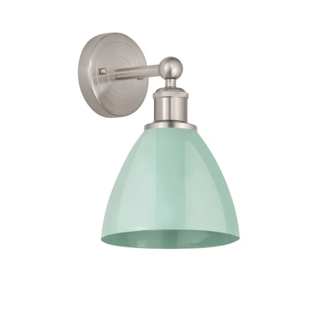 A large image of the Innovations Lighting 616-1W-12-8 Plymouth Dome Sconce Brushed Satin Nickel / Seafoam