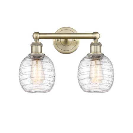 A large image of the Innovations Lighting 616-2W-12-15 Belfast Vanity Antique Brass / Deco Swirl