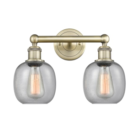 A large image of the Innovations Lighting 616-2W-12-15 Belfast Vanity Antique Brass / Seedy