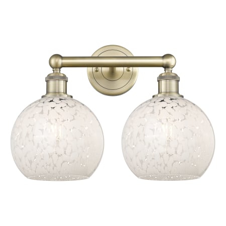 A large image of the Innovations Lighting 616-2W 12 17 White Mouchette Vanity Antique Brass