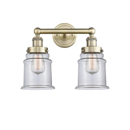 A large image of the Innovations Lighting 616-2W-13-15 Canton Vanity Antique Brass / Clear