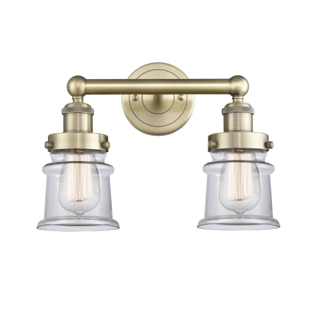 A large image of the Innovations Lighting 616-2W-11-14 Canton Vanity Antique Brass / Clear