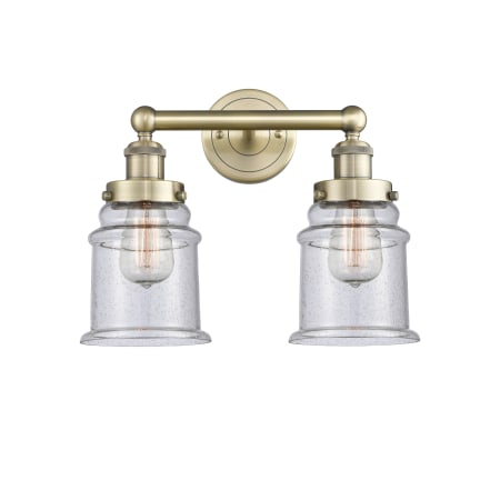 A large image of the Innovations Lighting 616-2W-13-15 Canton Vanity Antique Brass / Seedy