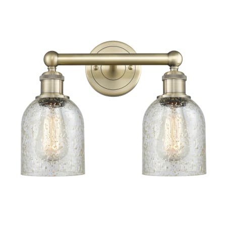 A large image of the Innovations Lighting 616-2W-12-14 Caledonia Vanity Antique Brass / Mica