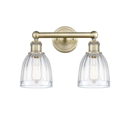 A large image of the Innovations Lighting 616-2W-12-15 Brookfield Vanity Antique Brass / Clear