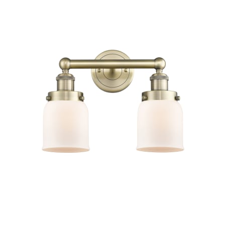 A large image of the Innovations Lighting 616-2W-10-16 Bell Vanity Antique Brass / Matte White