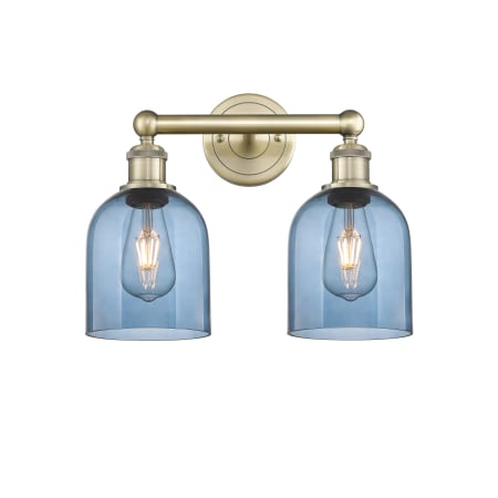 A large image of the Innovations Lighting 616-2W 12 15 Bella Vanity Antique Brass / Princess Blue