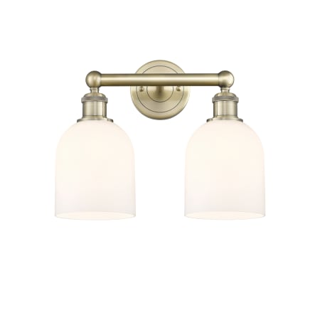 A large image of the Innovations Lighting 616-2W 12 15 Bella Vanity Antique Brass / Glossy White