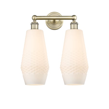 A large image of the Innovations Lighting 616-2W-19-16 Windham Vanity Antique Brass / White