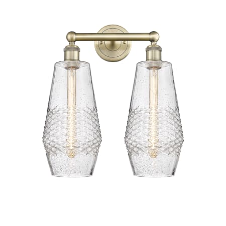 A large image of the Innovations Lighting 616-2W-19-16 Windham Vanity Antique Brass / Seedy