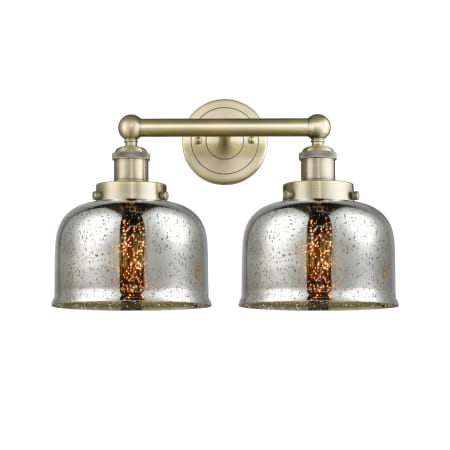 A large image of the Innovations Lighting 616-2W-10-16-L Bell Vanity Antique Brass / Silver Plated Mercury