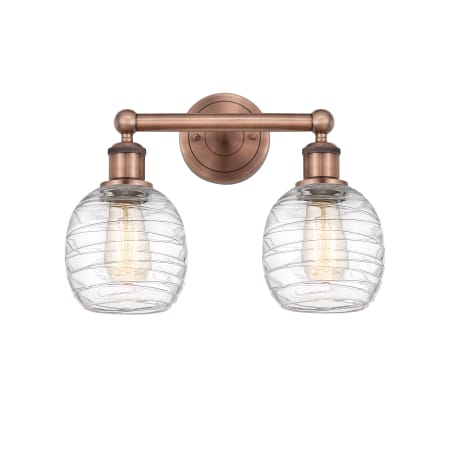 A large image of the Innovations Lighting 616-2W-12-15 Belfast Vanity Antique Copper / Deco Swirl