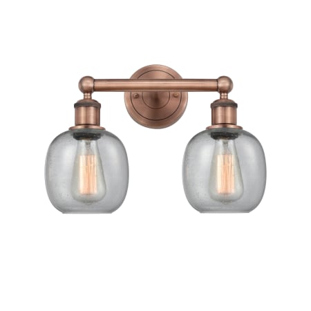 A large image of the Innovations Lighting 616-2W-12-15 Belfast Vanity Antique Copper / Seedy