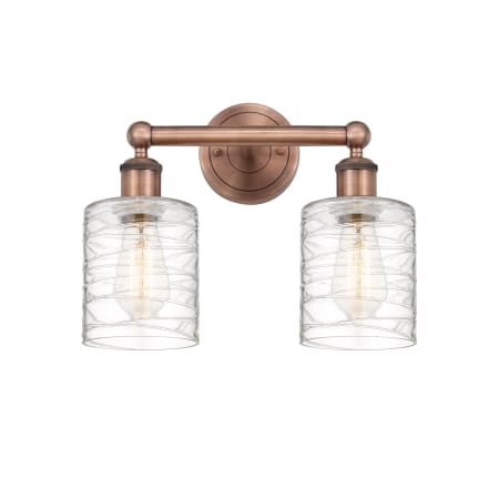 A large image of the Innovations Lighting 616-2W-12-14 Cobbleskill Vanity Antique Copper / Deco Swirl