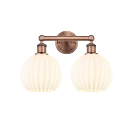 A large image of the Innovations Lighting 616-2W 12 17 White Venetian Vanity Antique Copper