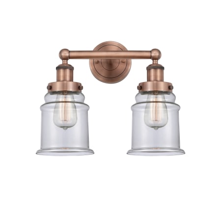 A large image of the Innovations Lighting 616-2W-13-15 Canton Vanity Antique Copper / Clear