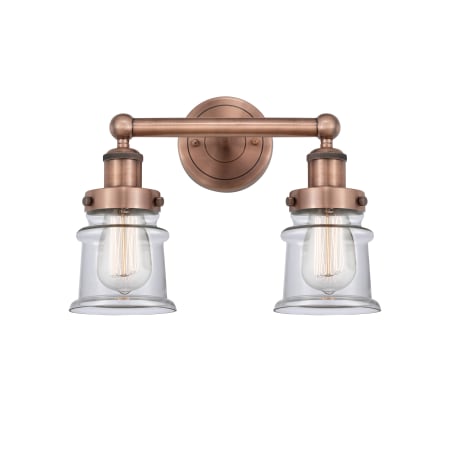 A large image of the Innovations Lighting 616-2W-11-14 Canton Vanity Antique Copper / Clear