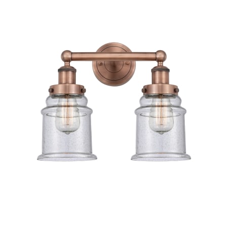 A large image of the Innovations Lighting 616-2W-13-15 Canton Vanity Antique Copper / Seedy