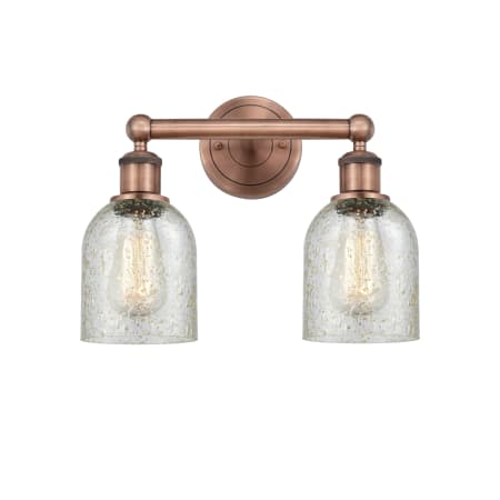 A large image of the Innovations Lighting 616-2W-12-14 Caledonia Vanity Antique Copper / Mica