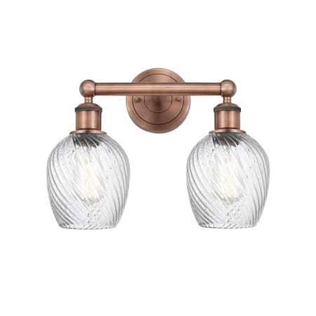 A large image of the Innovations Lighting 616-2W-12-14 Salina Vanity Antique Copper / Clear Spiral Fluted