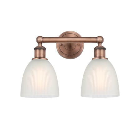 A large image of the Innovations Lighting 616-2W-12-15 Castile Vanity Antique Copper / White