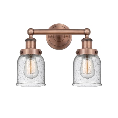 A large image of the Innovations Lighting 616-2W-10-16 Bell Vanity Antique Copper / Seedy