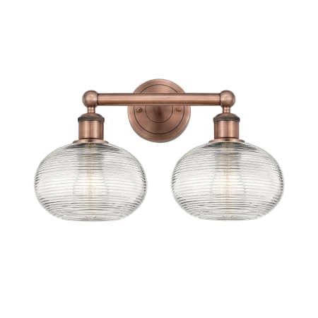 A large image of the Innovations Lighting 616-2W 11 17 Ithaca Vanity Antique Copper